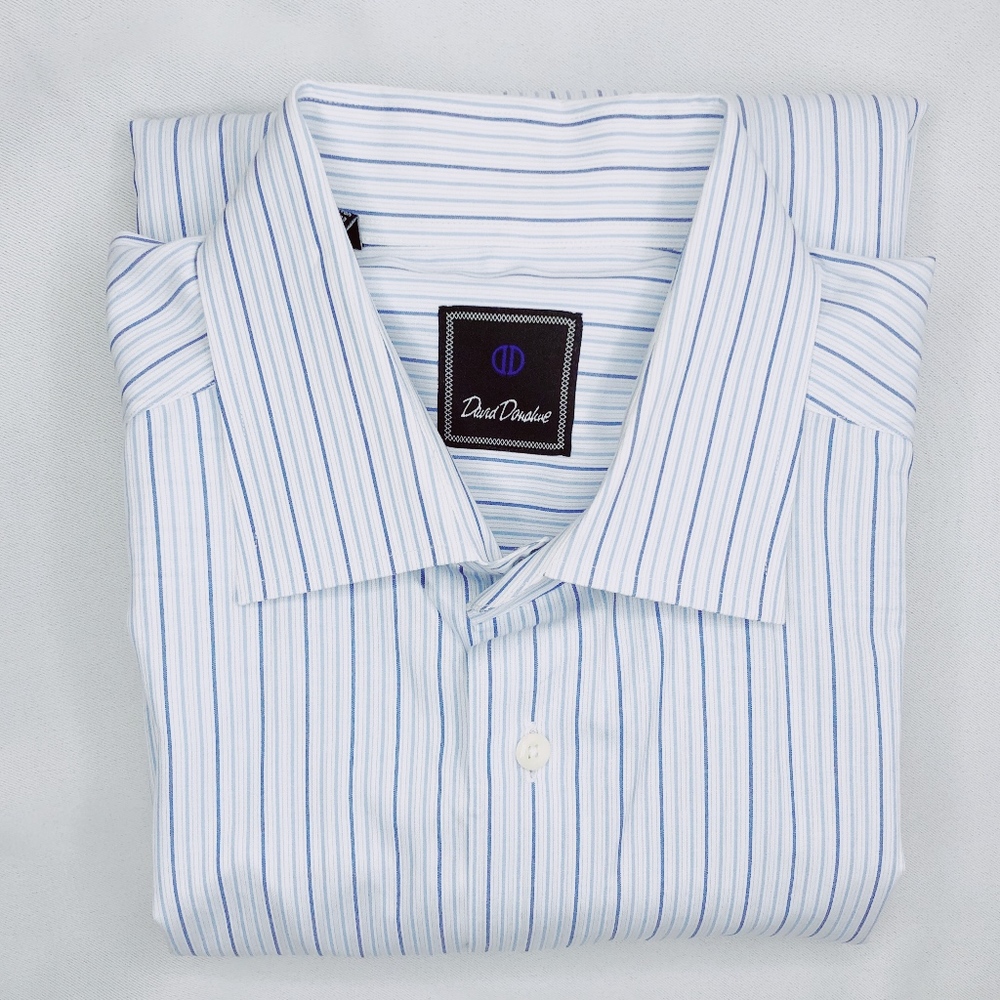 David Donahue Blue White Shirt, Sz 17, 34/35
